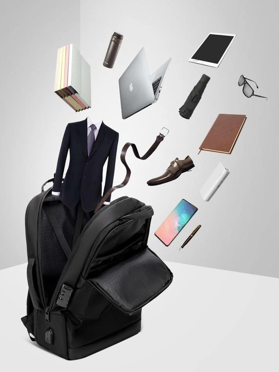 Golden Wolf Rugzak Anti-diefstal / Rugtas / Reistas / Weekendtas / Schooltas / 46x31x18(of 27)cm (25 Of 37l)/ Laptop 17 Inch / USB -oplaadpoort / Zwart / Waterfles 7 Golden Wolf Rugzak Anti-diefstal / Rugtas / Reistas / Weekendtas / Schooltas / 46x31x18(of 27)cm (25 Of 37l)/ Laptop 17 Inch / USB -oplaadpoort / Zwart / Waterfles - Afbeelding 7