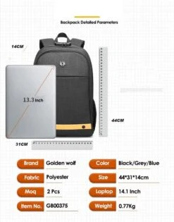 Golden Wolf Rugzak - Rugtas - Laptoptas - Motortas - Antraciet - Smartlock -Schoolbenodigdheden 940x1200 2