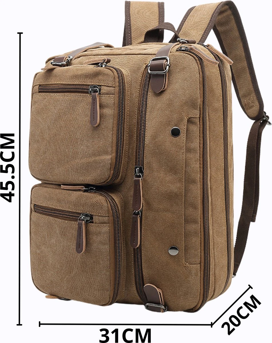 Jeusin® Multifunctionele Comfortabele Laptoptas 3-in-1 Rugtas - Schoudertas - Voor 17,3-inch Laptop Formaat - Bruin 9 Jeusin® Multifunctionele Comfortabele Laptoptas 3-in-1 Rugtas - Schoudertas - Voor 17,3-inch Laptop Formaat - Bruin - Afbeelding 9