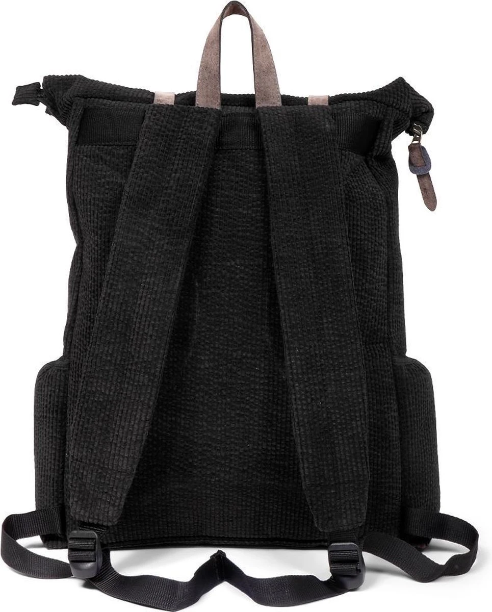 Vintage Rugzak Zwart Met Ribbelpatroon 3 Vintage Rugzak Zwart Met Ribbelpatroon - Afbeelding 3