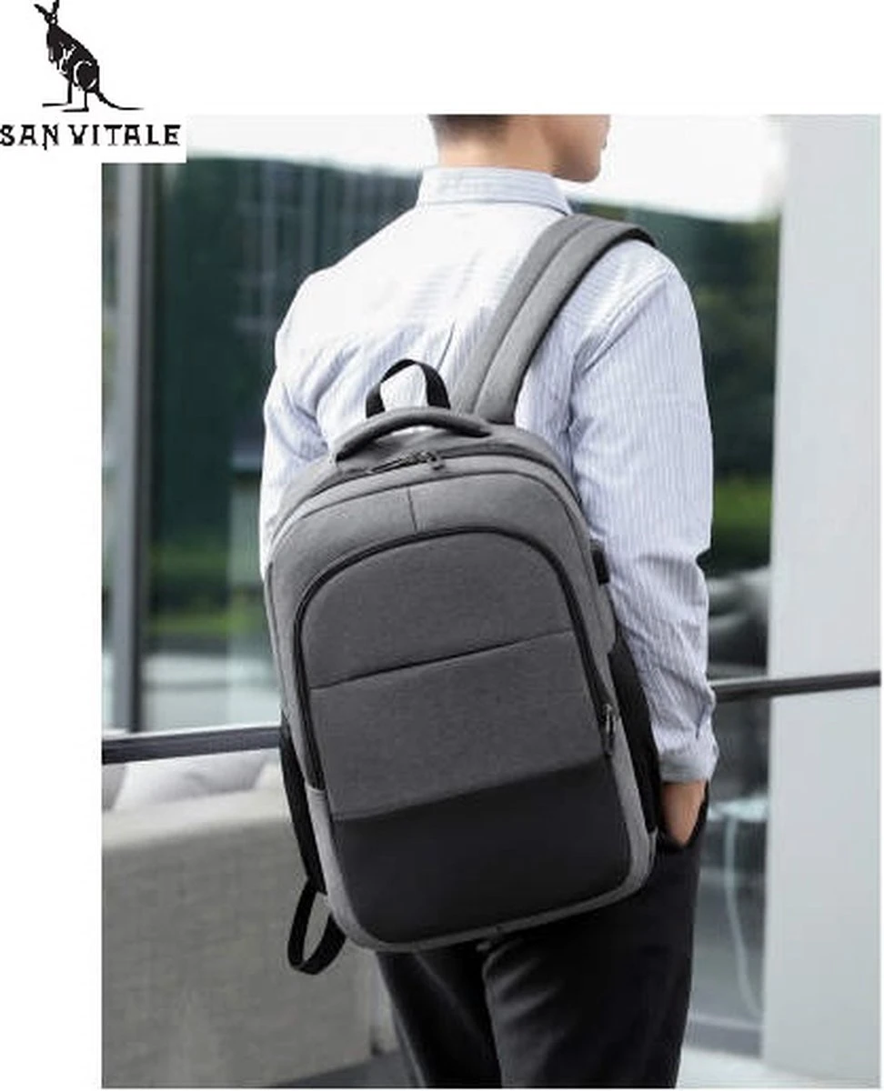 San Vitale® - Rugzak 2.0 Met USB Poort - Schooltas - 16 Inch Laptop Rugtas - Dames/Heren - 30L - Waterafstotend - Grijs 7 San Vitale® - Rugzak 2.0 Met USB Poort - Schooltas - 16 Inch Laptop Rugtas - Dames/Heren - 30L - Waterafstotend - Grijs - Afbeelding 7