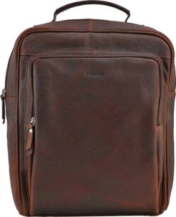Landley Leren 13 Inch Laptop Rugtas - Unisex Rugzak - 13.3" - Dames En Heren - Leer - Cognac Bruin