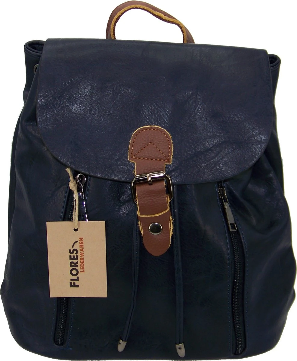 Soepele Donkerblauw Leer Met PU-leer Rugzak 1 Soepele Donkerblauw Leer Met PU-leer Rugzak