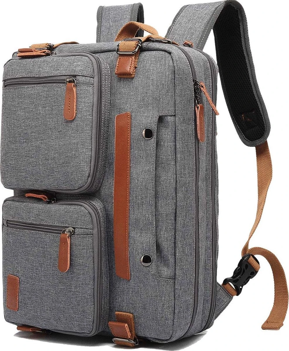 Laptoptas 2 In 1 Laptop Rugtas Schoudertas Voor 15.6 Inch Laptop – Grijs 4 Laptoptas 2 In 1 Laptop Rugtas Schoudertas Voor 15.6 Inch Laptop – Grijs - Afbeelding 4