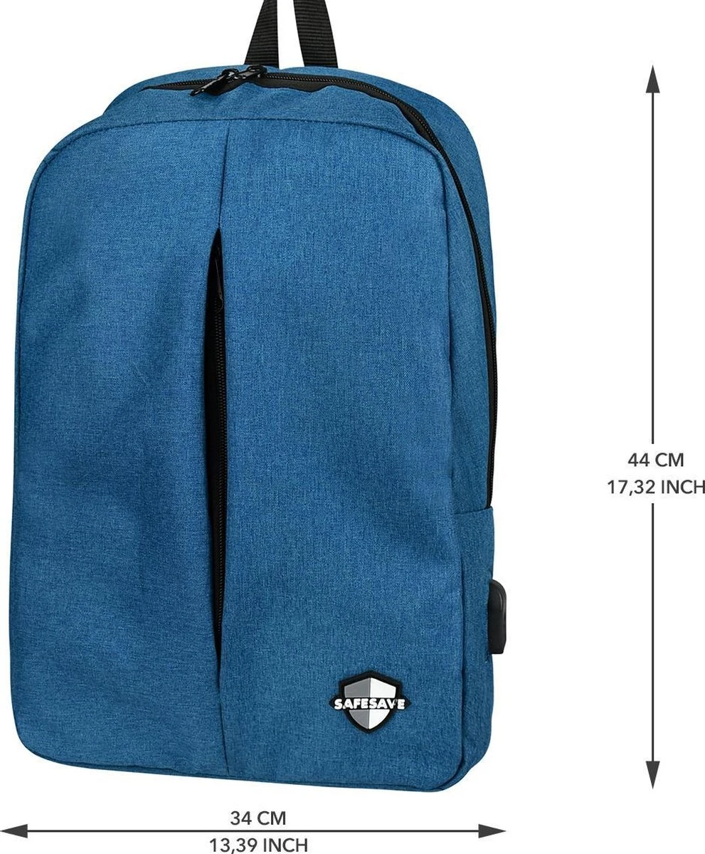 SafeSave Rugtas – Waterafstotende Schooltas Met Laptop Vak En Usb Aansluiting – Schoudertas – 15.6 Inch – Lichtblauw 6 SafeSave Rugtas – Waterafstotende Schooltas Met Laptop Vak En Usb Aansluiting – Schoudertas – 15.6 Inch – Lichtblauw - Afbeelding 6