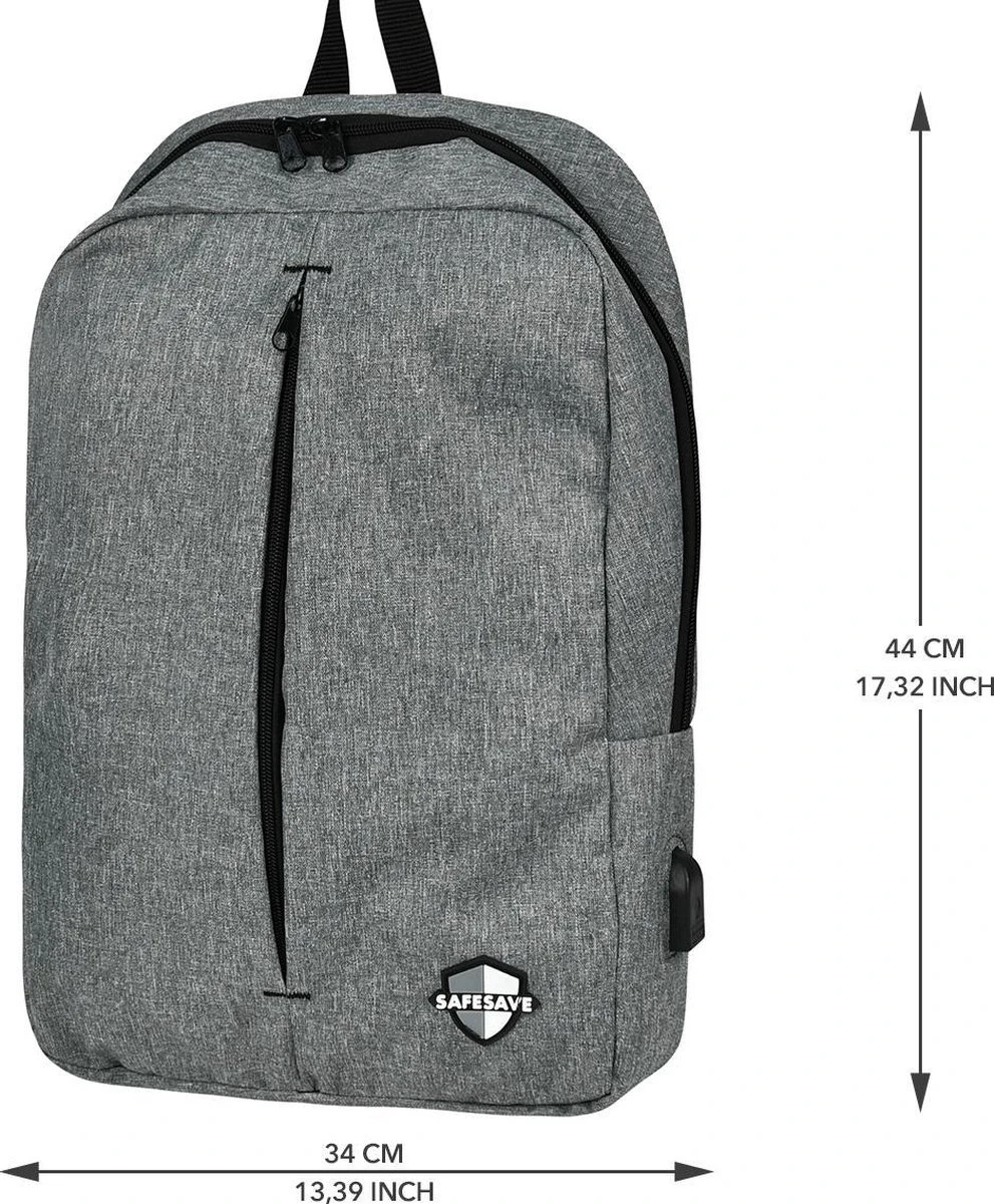 SafeSave Rugtas – Waterafstotende Schooltas Met Laptop Vak En Usb Aansluiting – Schoudertas – 15.6 Inch – Licht Grijs 8 SafeSave Rugtas – Waterafstotende Schooltas Met Laptop Vak En Usb Aansluiting – Schoudertas – 15.6 Inch – Licht Grijs - Afbeelding 8